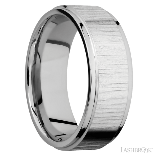 8 mm wide Flat Grooved Edges 14K White Gold band.