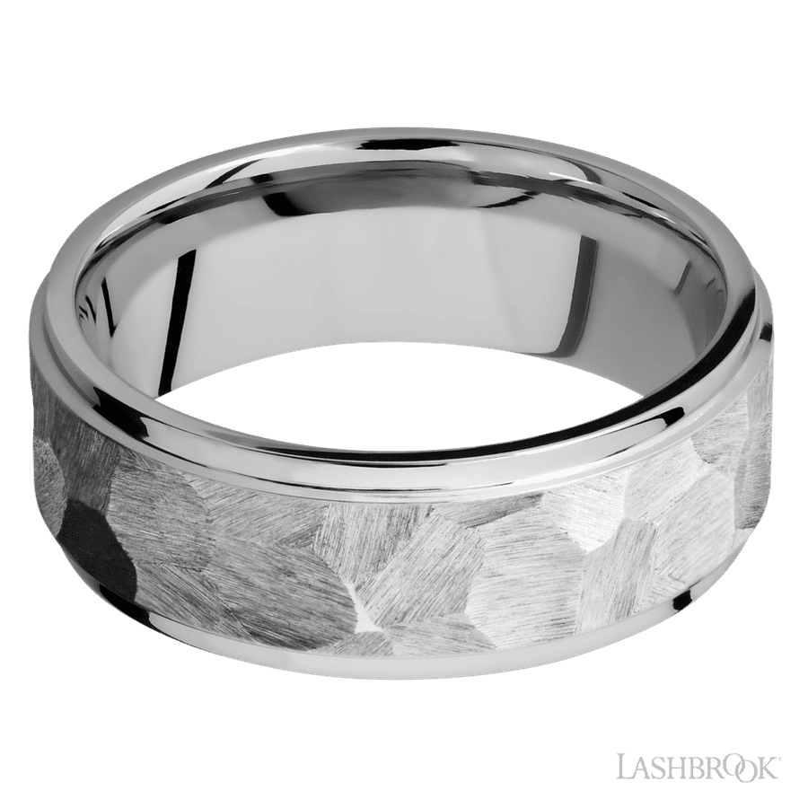 Lashbrook 8mm Flat Grooved Edges 14K White Gold Wedding Band — Rock / Polish Finish