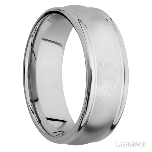 8 mm wide Domed Rounded Edges 14K White Gold band.
