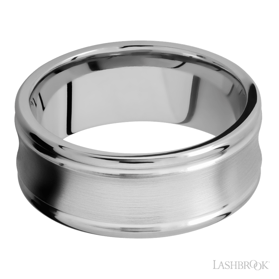 Lashbrook 9mm Concaved Center Round Edges 14K White Gold Wedding Band