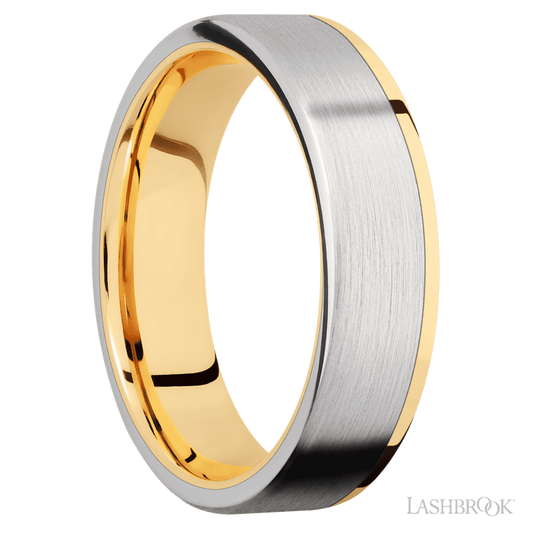 Lashbrook 6mm Flat 14K Yellow Gold Wedding Band — Cobalt Chrome Inlay