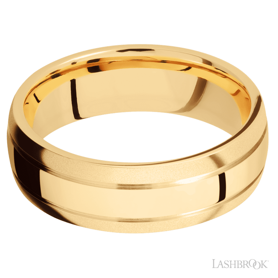 Lashbrook 7mm Domed with two accent grooves 14K Yellow Gold Wedding Band