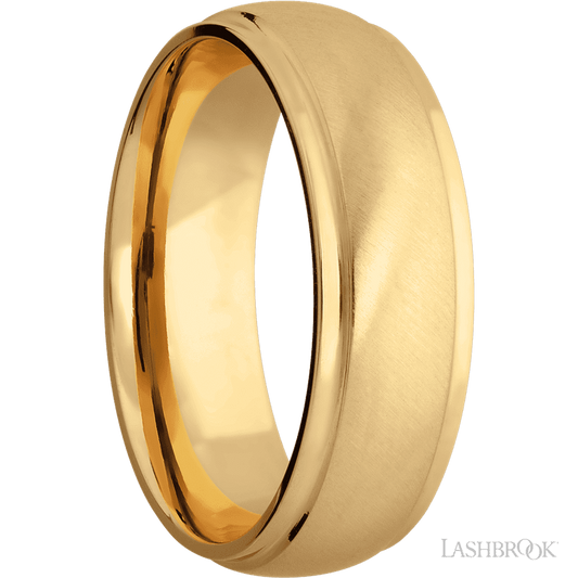 7 mm wide Domed Stepped Down Edges 14K Yellow Gold band.