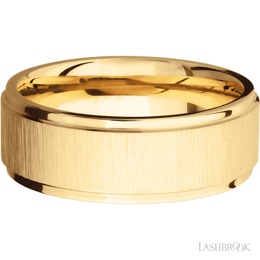 8 mm wide Flat Grooved Edges 14K Yellow Gold band.