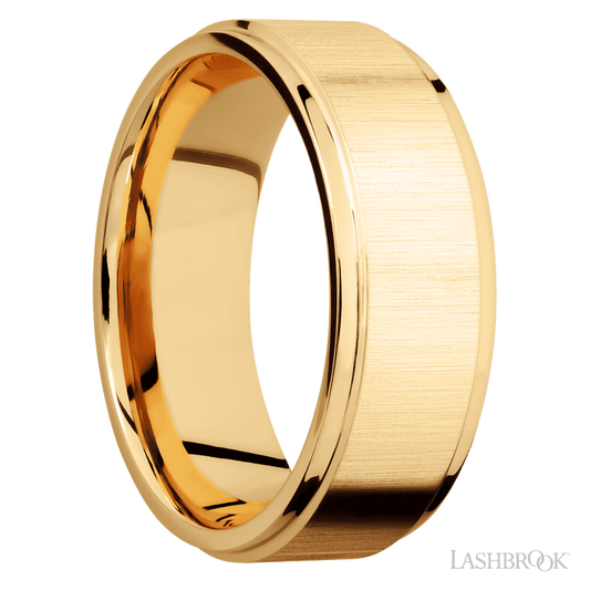 8 mm wide Flat Grooved Edges 14K Yellow Gold band.