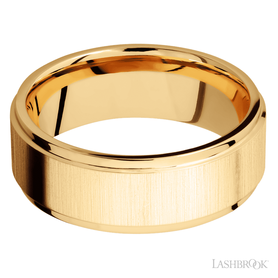 Lashbrook 8mm Flat Grooved Edges 14K Yellow Gold Wedding Band