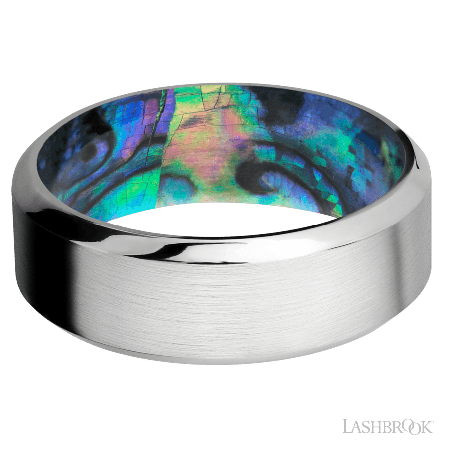 Lashbrook 8mm High Bevel Cobalt Chrome Wedding Band — Abalone Sleeve