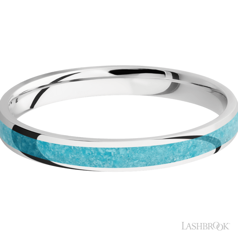 Lashbrook 3mm Domed Cobalt Chrome Wedding Band — Turquoise Inlay