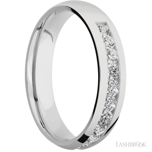 Lashbrook 5mm Domed Cobalt Chrome Wedding Band — Diamond Half Eternity