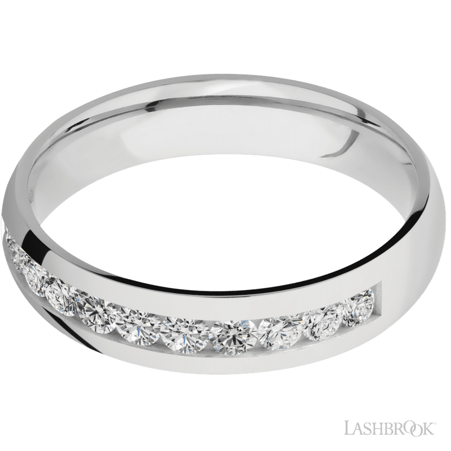 Lashbrook 5mm Domed Cobalt Chrome Wedding Band — Diamond Half Eternity