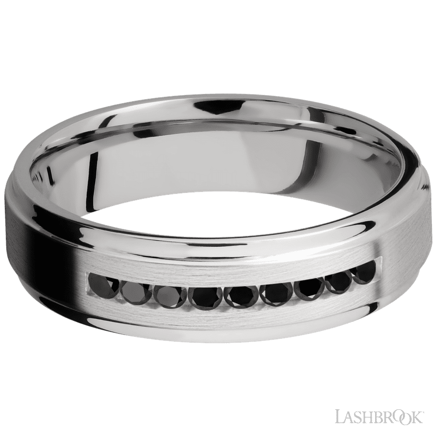 Lashbrook 6mm Flat Grooved Edges Cobalt Chrome Wedding Band — Black Diamond