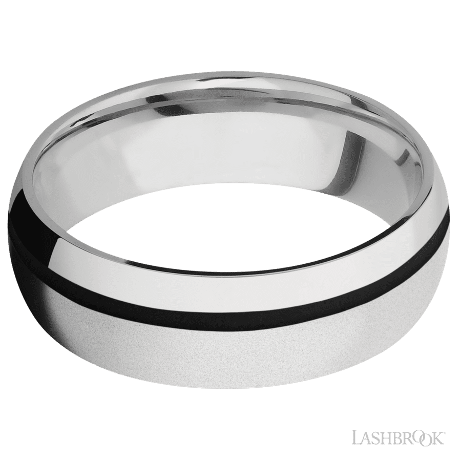 Lashbrook 7mm Domed Cobalt Chrome Wedding Band — Black Inlay