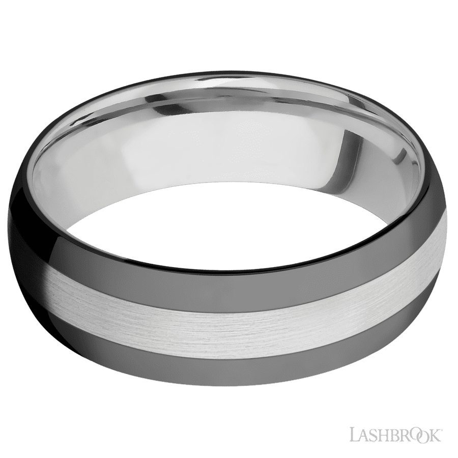 Lashbrook 7mm Domed Cobalt Chrome Wedding Band — Zirconium Inlay