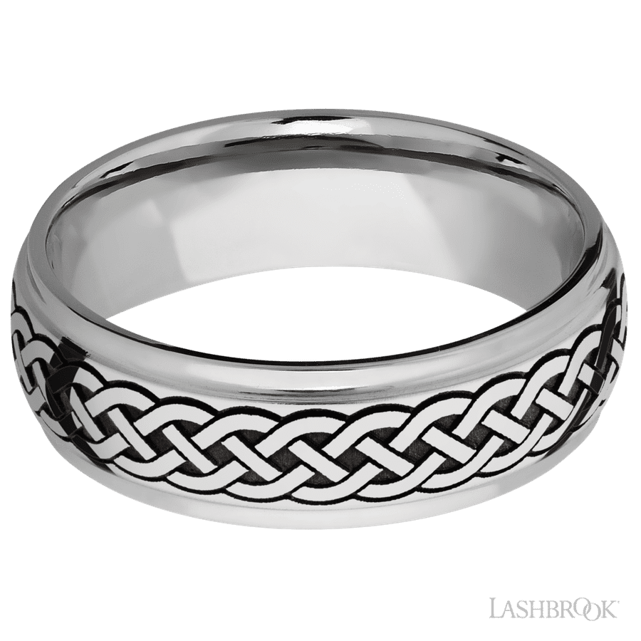Lashbrook 7mm Domed Stepped Down Edges Cobalt Chrome Wedding Band — Celtic 9 Pattern