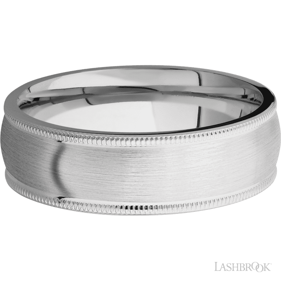 Lashbrook 7mm Domed Milgrain Edges Cobalt Chrome Wedding Band