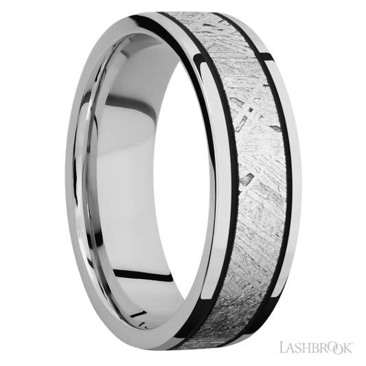 Lashbrook 7mm Flat Cobalt Chrome Wedding Band — Meteorite Inlay