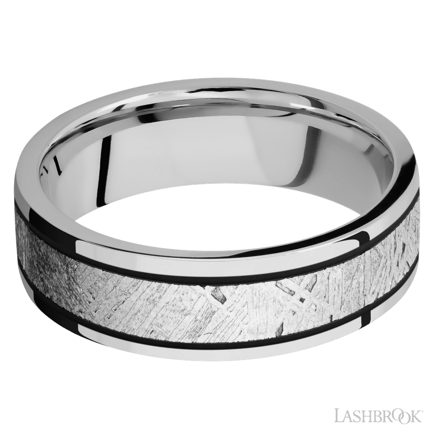 Lashbrook 7mm Flat Cobalt Chrome Wedding Band — Meteorite Inlay