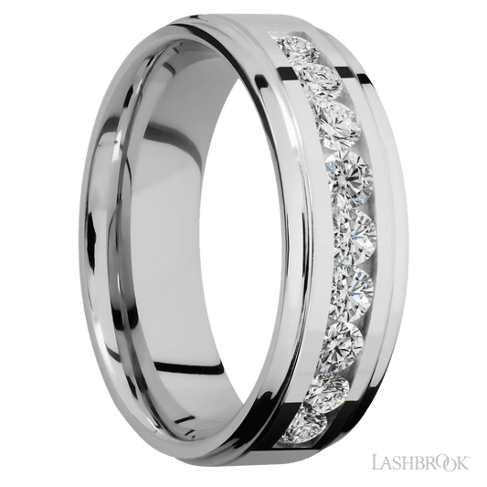 Lashbrook 7mm Flat Grooved Edges Cobalt Chrome Wedding Band — Diamond