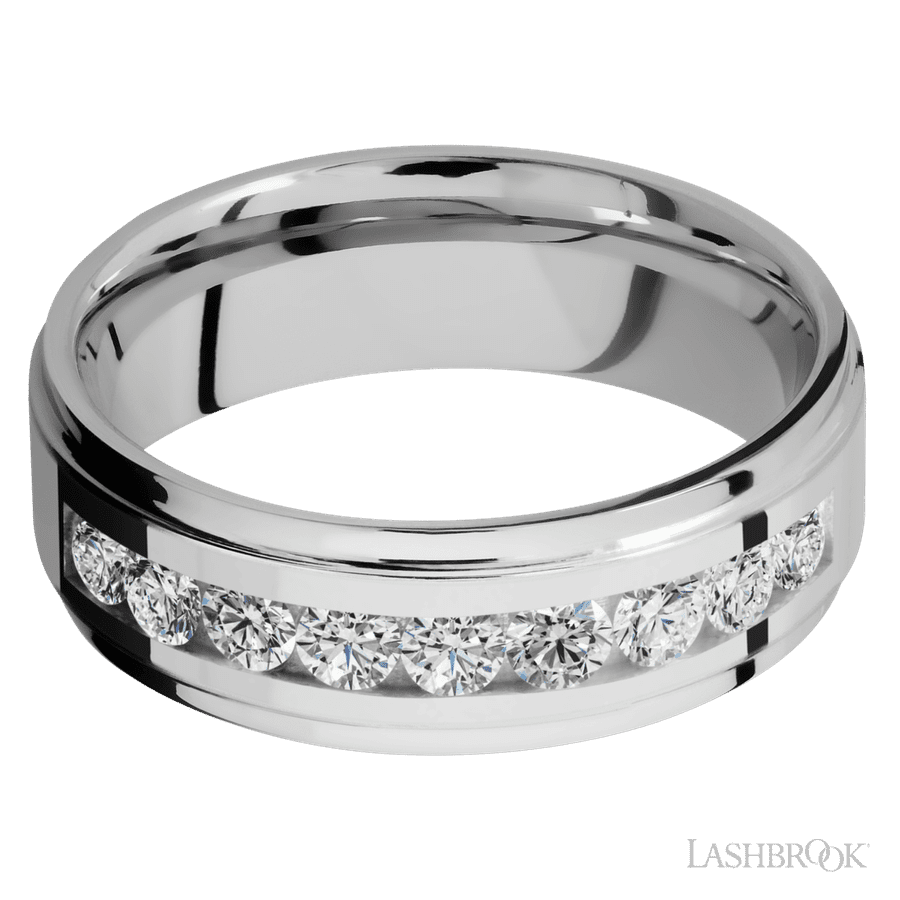 Lashbrook 7mm Flat Grooved Edges Cobalt Chrome Wedding Band — Diamond