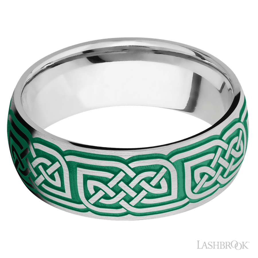 Lashbrook 8mm Domed Cobalt Chrome Wedding Band — Celtic 17 Pattern