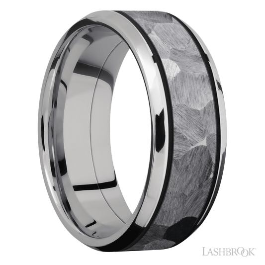 Lashbrook 8mm Beveled Cobalt Chrome Wedding Band — Tantalum Inlay