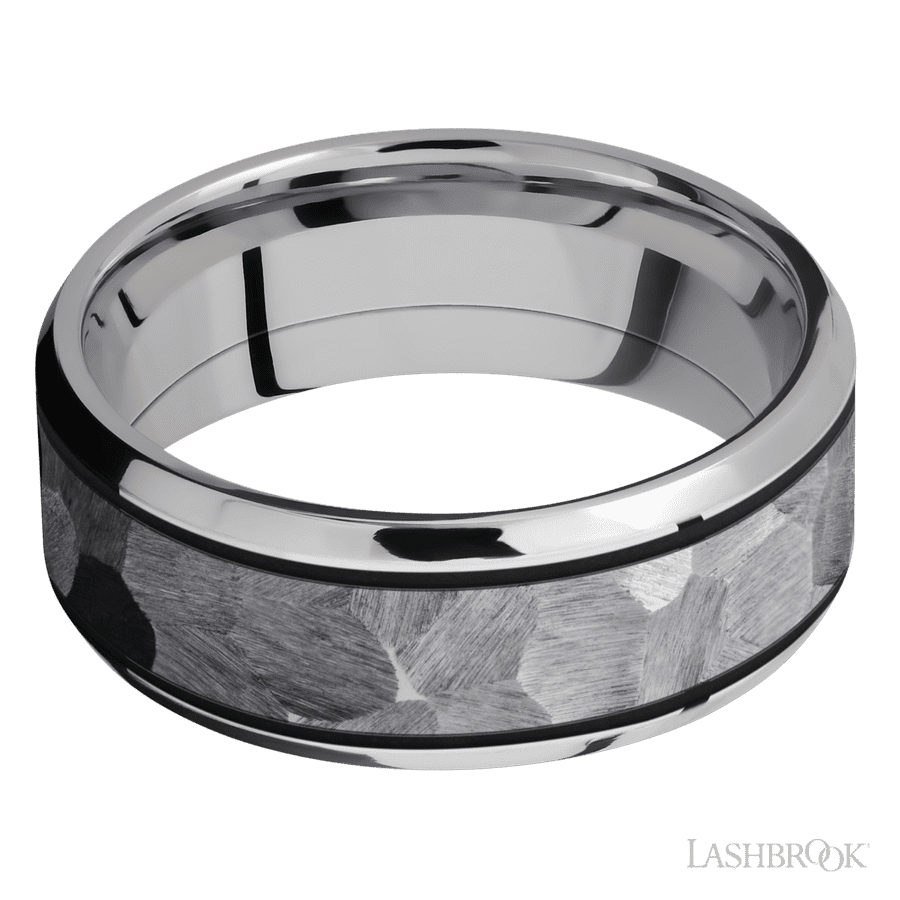 Lashbrook 8mm Beveled Cobalt Chrome Wedding Band — Tantalum Inlay
