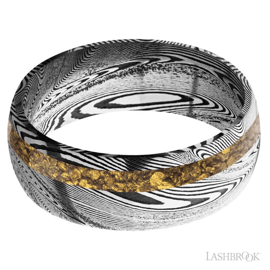 Lashbrook 8mm Domed Tightweave Wedding Band — Alaskan Gold Nugget Inlay