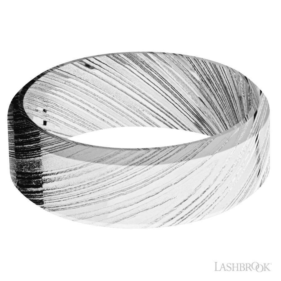 Lashbrook 8mm High Bevel Woodgrain Wedding Band