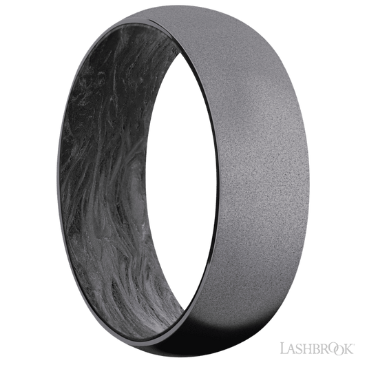Lashbrook 7mm Domed Tantalum Wedding Band — Forged Carbon Fiber Sleeve — Sand Finish