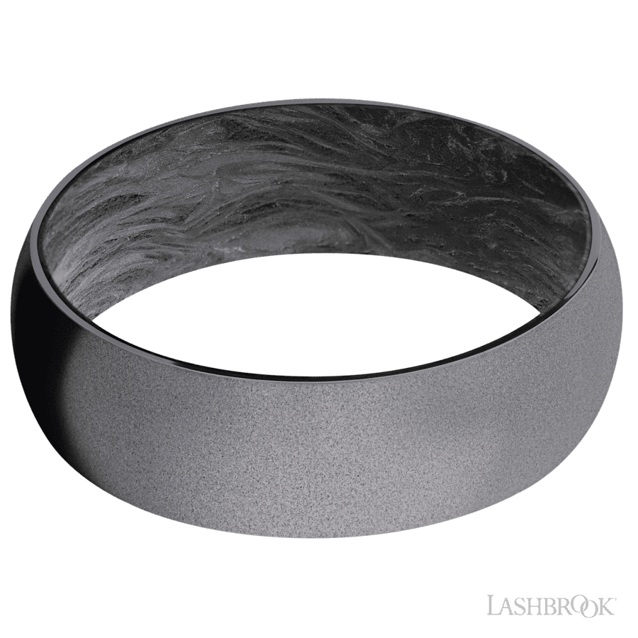 Lashbrook 7mm Domed Tantalum Wedding Band — Forged Carbon Fiber Sleeve — Sand Finish