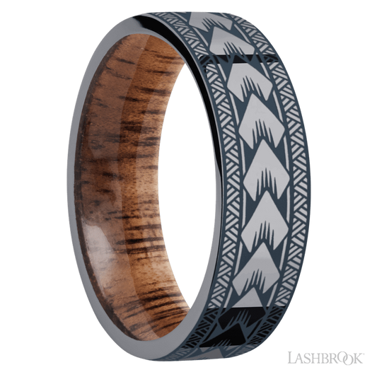 Lashbrook 7mm Flat Tantalum Wedding Band — Maori Pattern