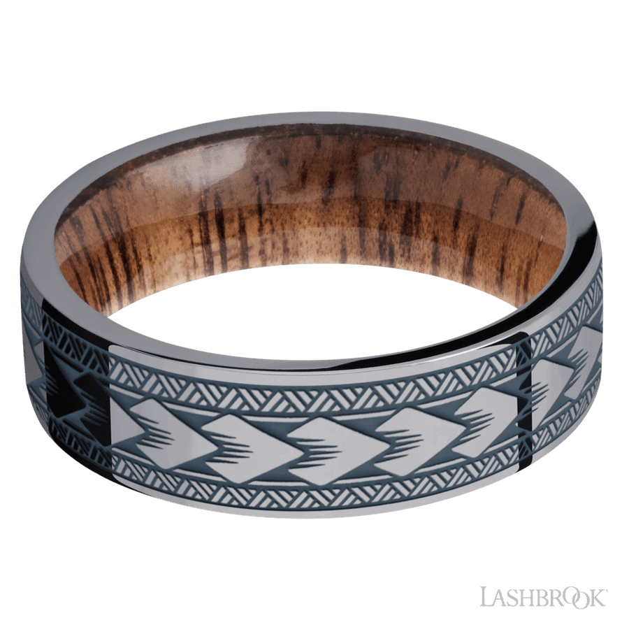 Lashbrook 7mm Flat Tantalum Wedding Band — Maori Pattern