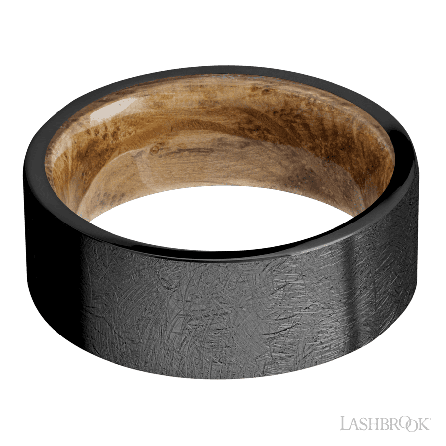 Lashbrook 8mm Flat Zirconium Wedding Band — Whiskey Barrel Sleeve