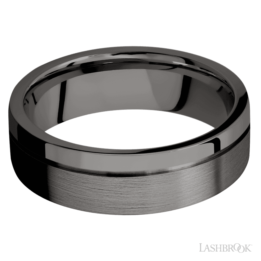 Lashbrook 7mm Flat with Off Center Accent Groove Tantalum Noir Wedding Band