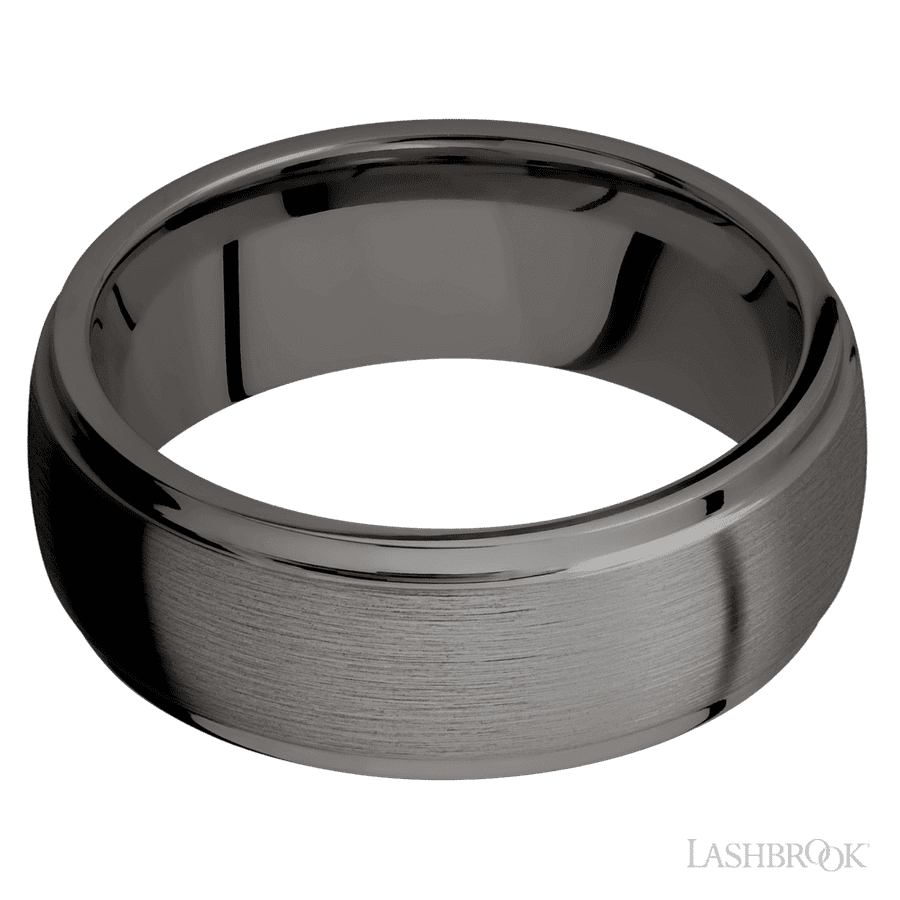 Lashbrook 8mm Domed Stepped Down Edges Tantalum Noir Wedding Band