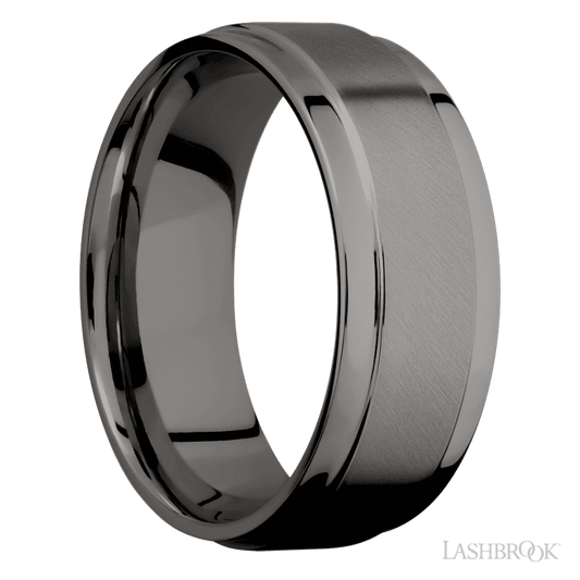 Lashbrook 8mm Flat Wide Grooved Edges Tantalum Noir Wedding Band