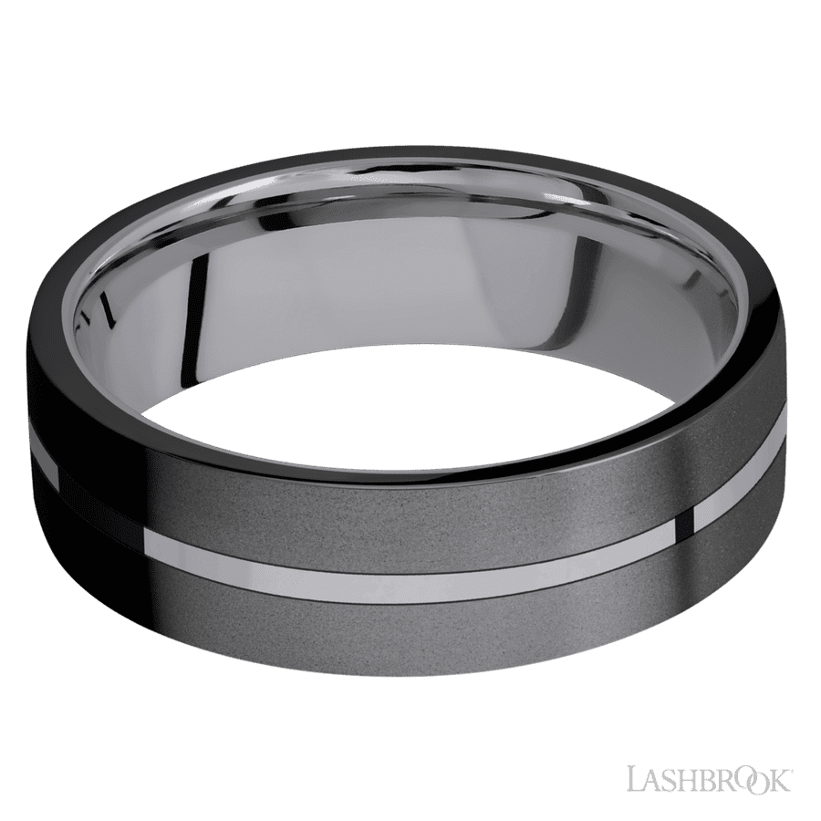 Lashbrook 7mm Flat Tantalum Wedding Band — Zirconium Inlay