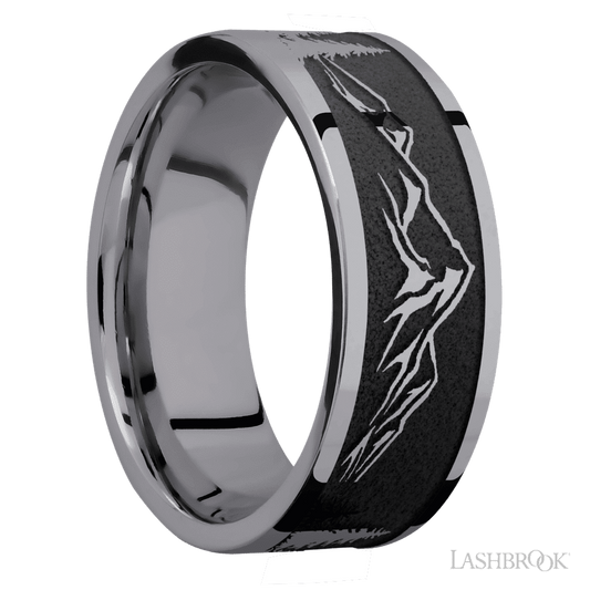 Lashbrook 8mm Flat Tantalum Wedding Band — Mountain 2 Pattern
