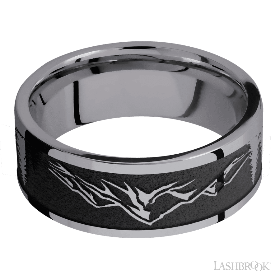 Lashbrook 8mm Flat Tantalum Wedding Band — Mountain 2 Pattern