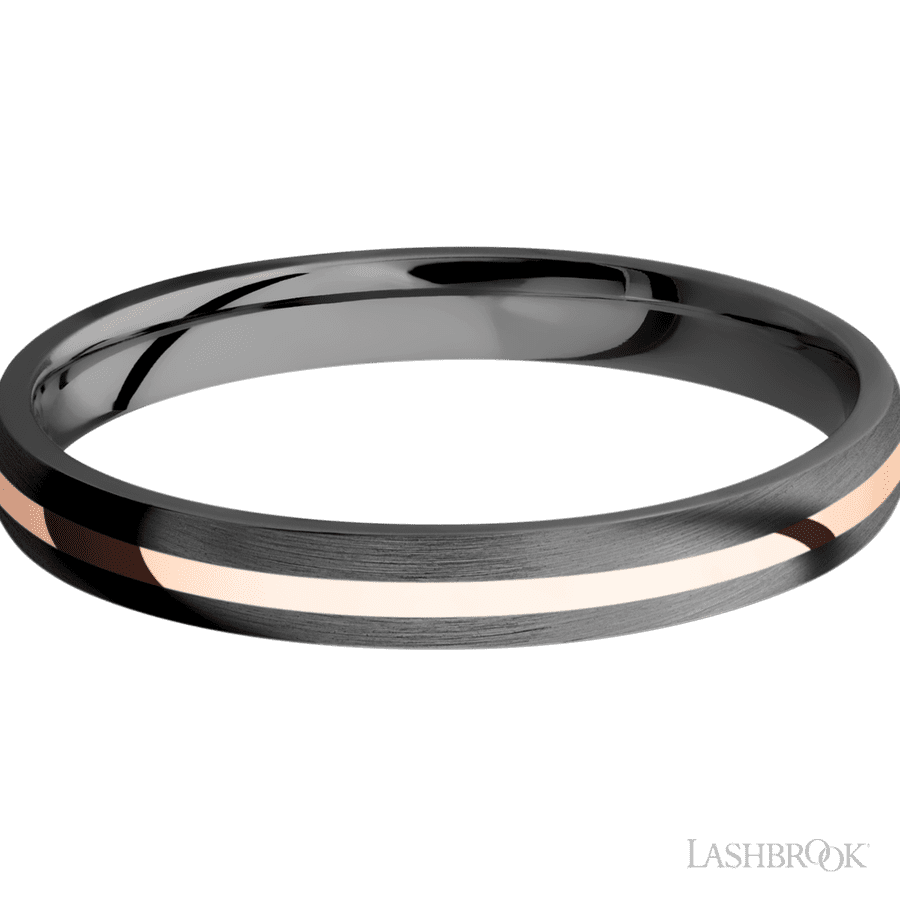 Lashbrook 3mm Domed Zirconium Wedding Band — 14K Rose Gold Inlay
