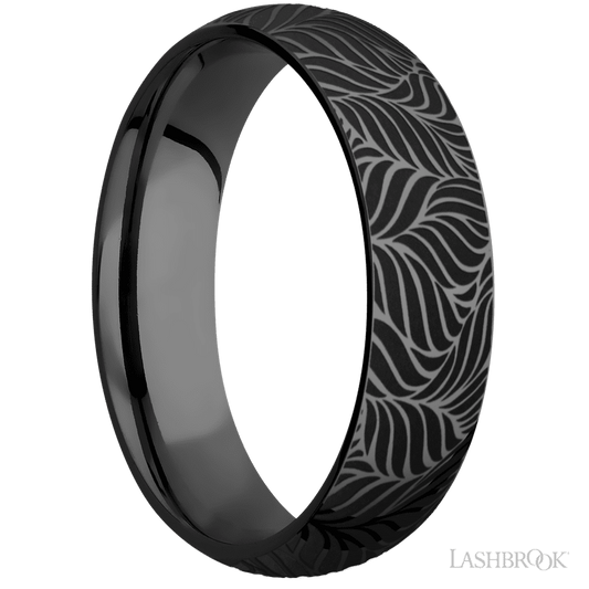 Lashbrook 6mm Domed Zirconium Wedding Band — Twisted Leaf Pattern