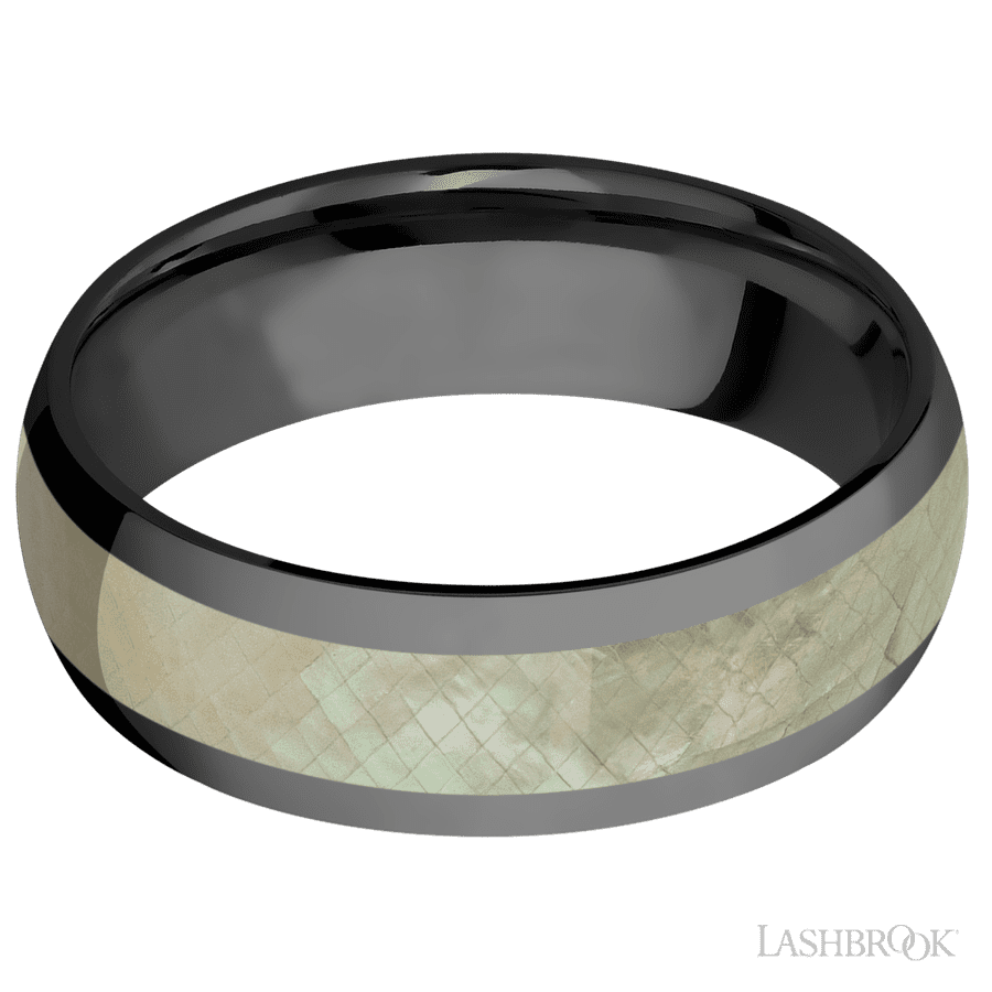 Lashbrook 7mm Domed Zirconium Wedding Band — Freshwater Mother of Pearl Inlay
