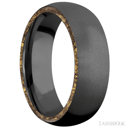 Lashbrook 7mm Domed Zirconium Wedding Band — Alaskan Gold Nugget Inlay