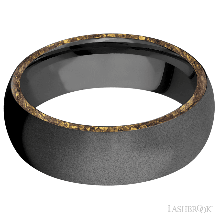 Lashbrook 7mm Domed Zirconium Wedding Band — Alaskan Gold Nugget Inlay