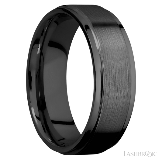 Lashbrook 7mm Flat Grooved Edges Zirconium Wedding Band