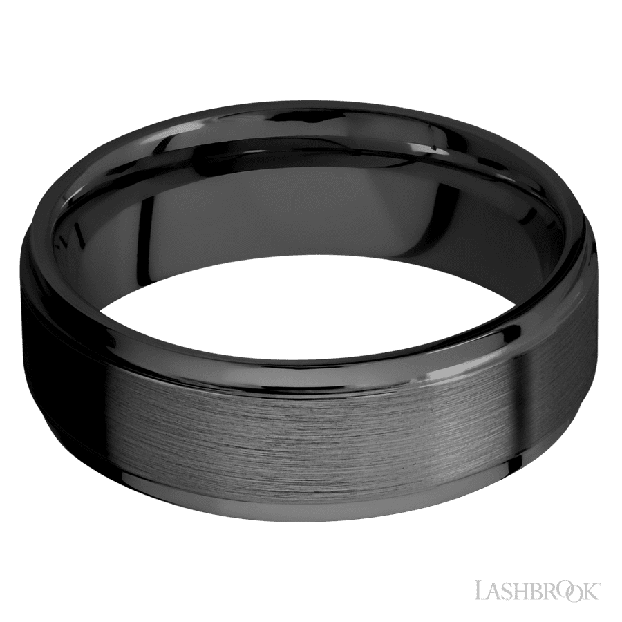 Lashbrook 7mm Flat Grooved Edges Zirconium Wedding Band