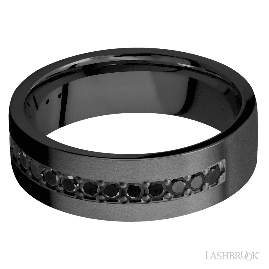 Lashbrook 7mm Flat Zirconium Wedding Band — Black Diamond Half Eternity