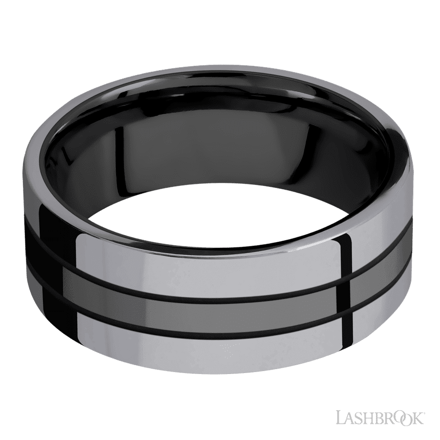 Lashbrook 8mm Flat Zirconium Wedding Band — Tantalum Inlay