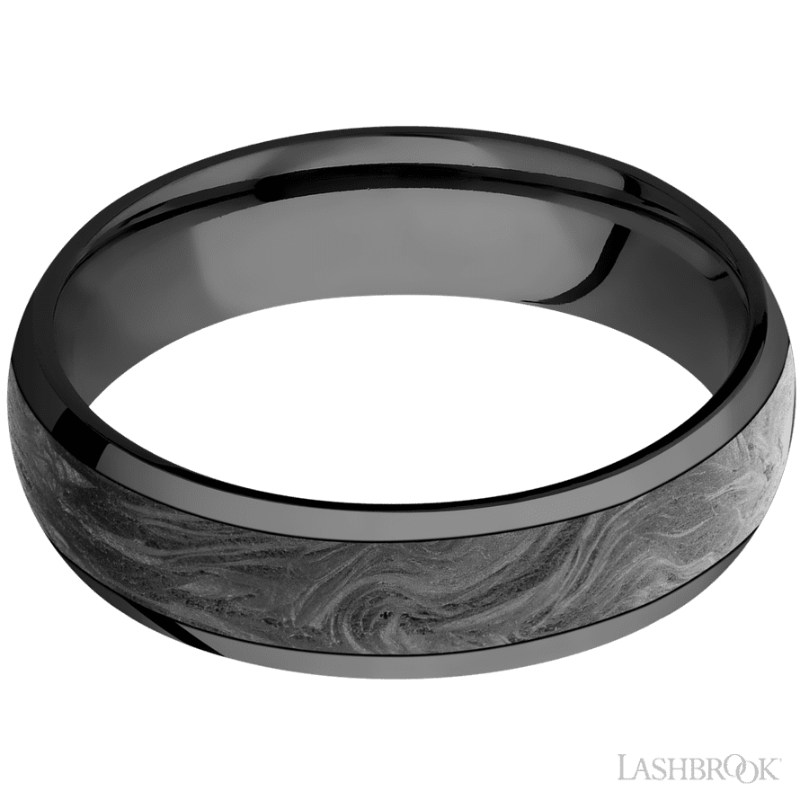 Lashbrook 6mm Domed Zirconium Wedding Band — Forged Carbon Fiber Inlay