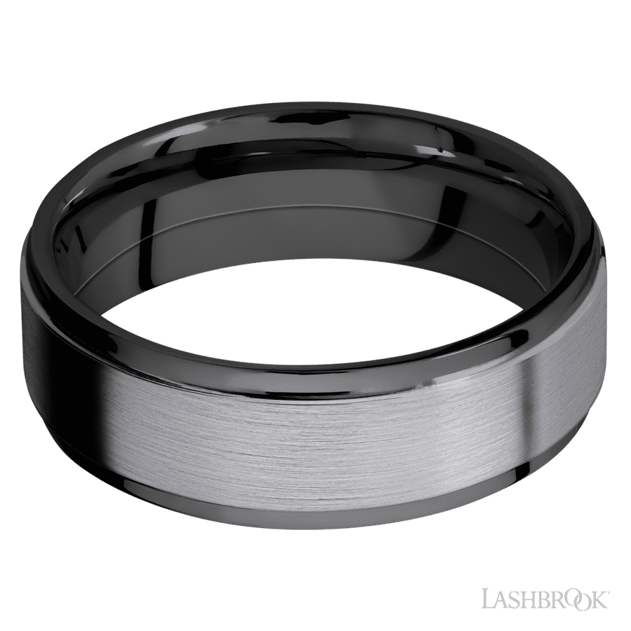 Lashbrook 7mm Flat Grooved Edges Zirconium Wedding Band — Tantalum Inlay